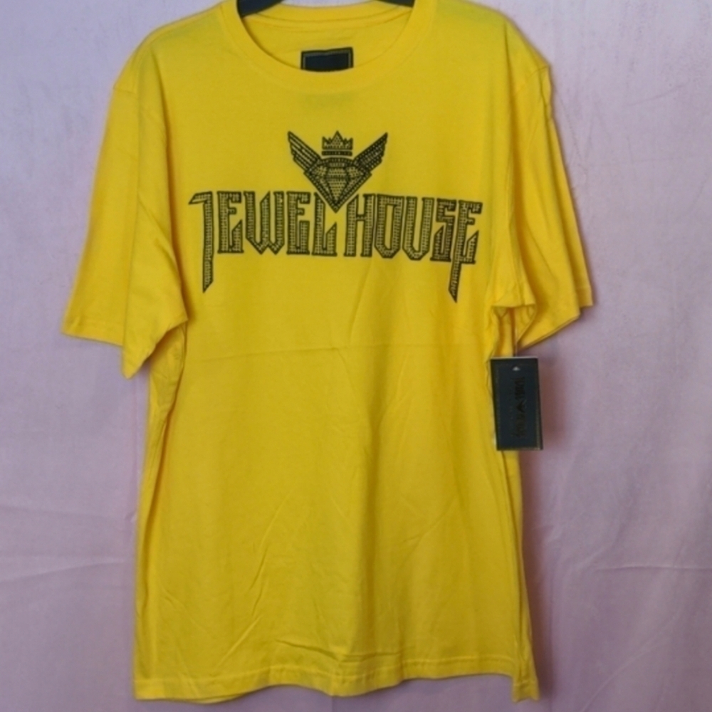 Jewel House Golden Yellow Short Sleeve Rhinestone Embellished Tee Shirt